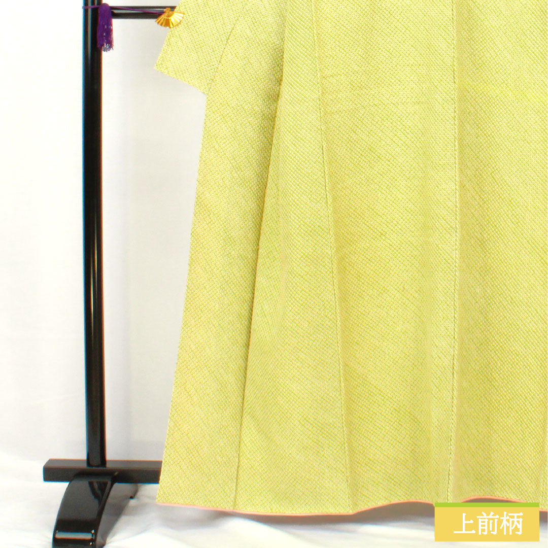 小紋 正絹 身丈162cm 裄丈62.5cm 袷 若菜色(わかないろ) 総絞り 疋田絞 Sランク 緑系 1115004682419