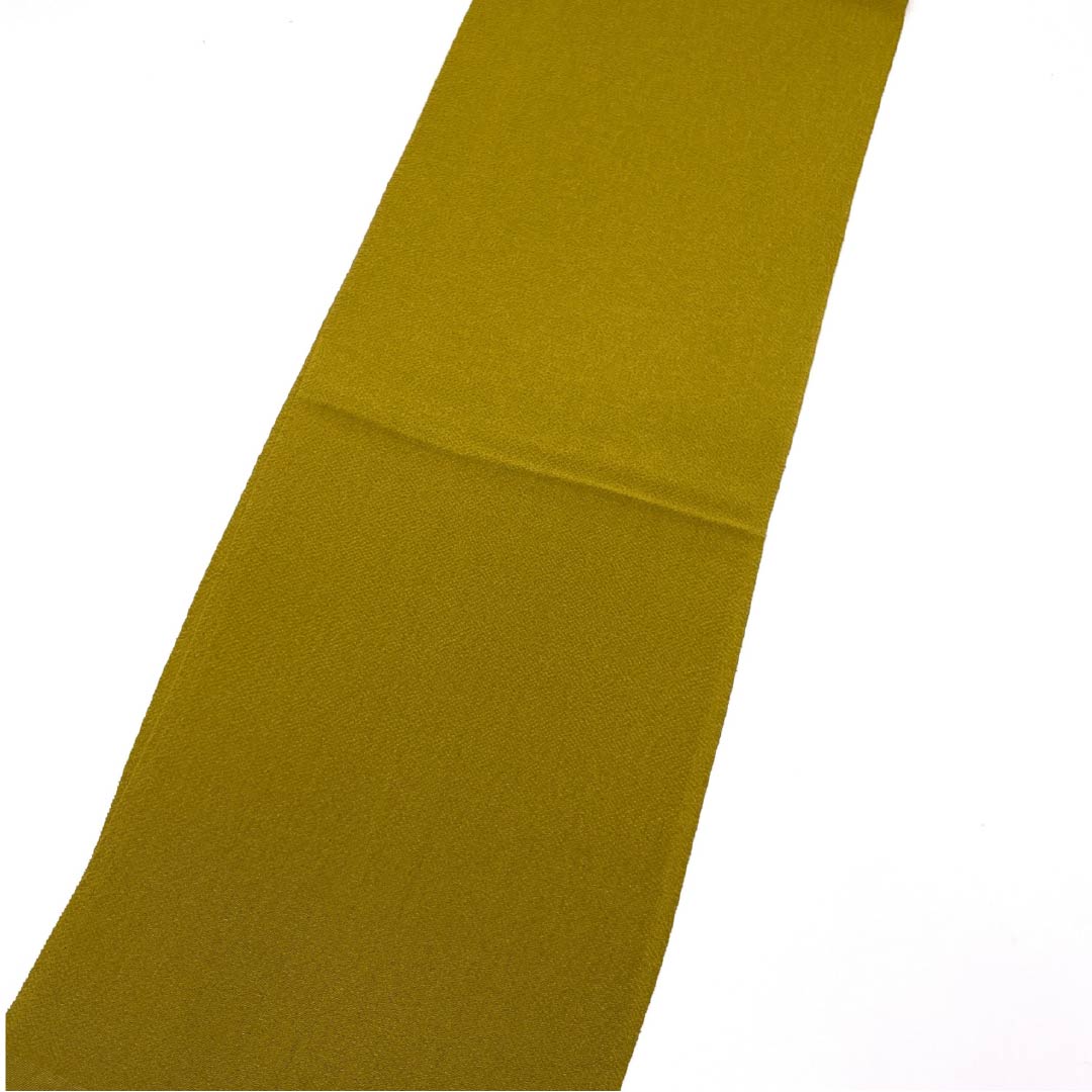 (New old stock) Formal obiage, pure silk, yellowish-brown crepe, plain, for furisode, length 164cm, width 27.5cm, S rank, yellow, 1136000062923