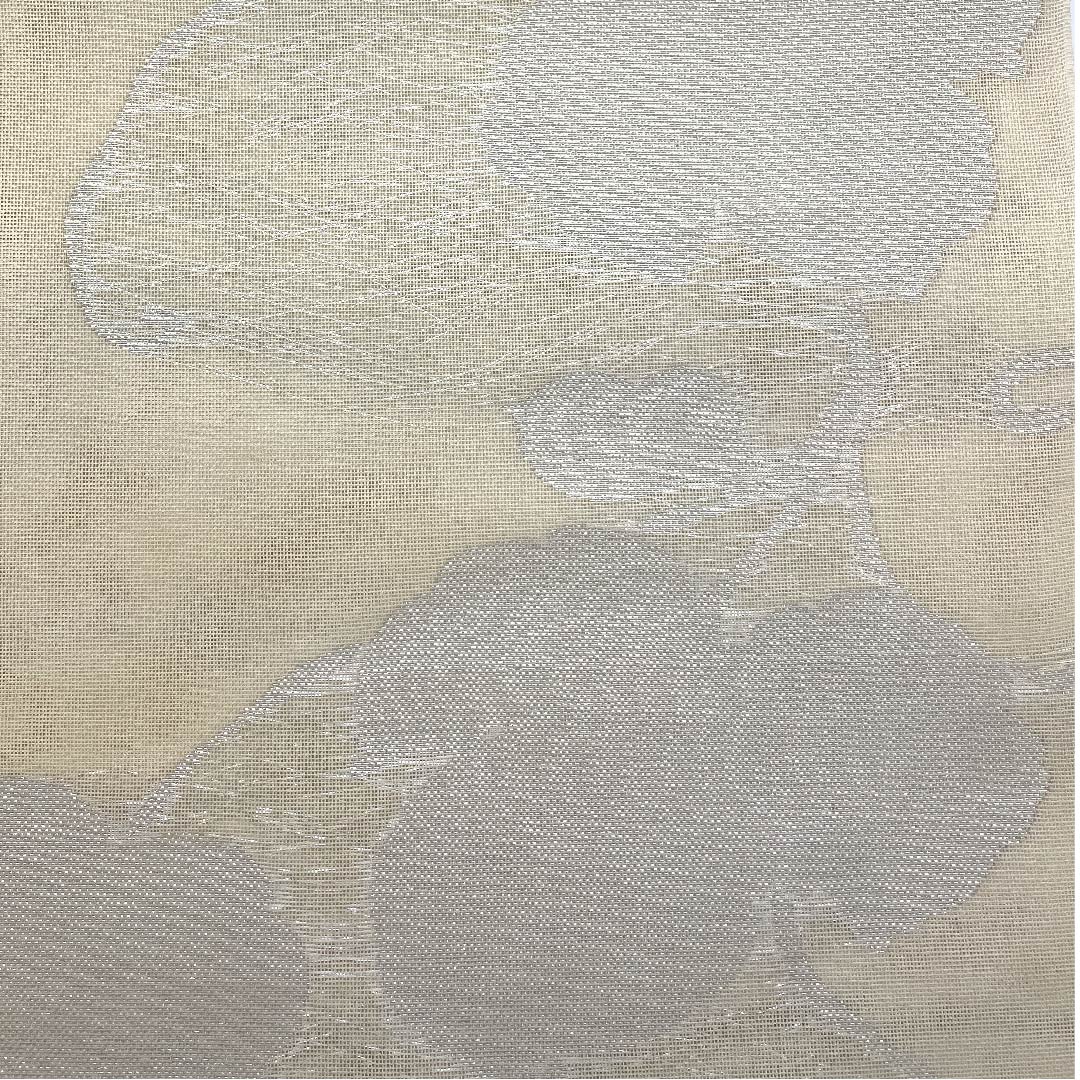 名古屋帯 生成り色 夏帯 紗 引箔 京袋帯 蔦の葉 帯丈366cm 正絹 Sランク 全通 セミフォーマル クリーム系 1124004092315 開き仕立て