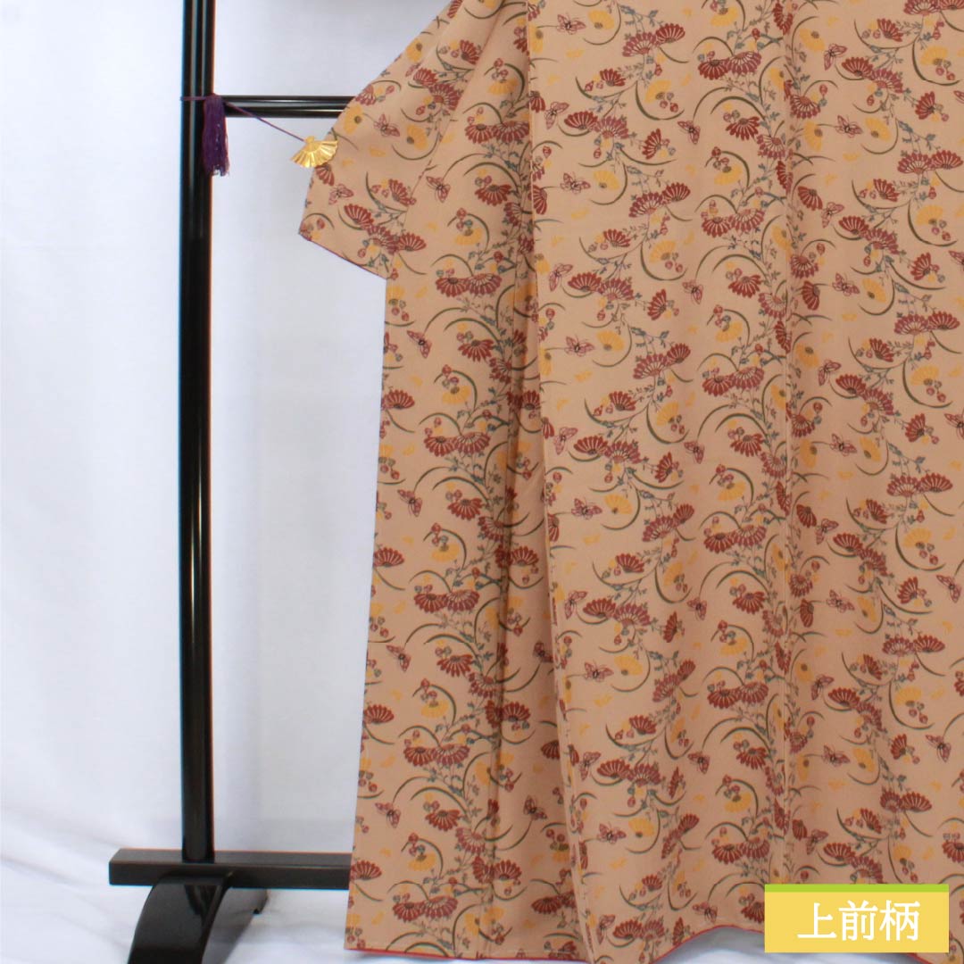 小紋 正絹 Aランク 身丈164cm 裄丈65.5cm 袷 丁子茶色(ちょうじちゃいろ) 型染 本草木染 昭三 作家物 ベージュ系 1115007553425