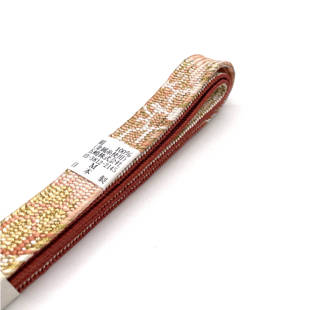 (New old stock) Obijime (belt tying) Pure silk quarter-length cord, red-colored (beni-to-iro), Goshima cord, Edo braid cord, metallic thread used, length approx. 162cm, width approx. 1.7cm, semi-formal, S rank, orange, 1135002392326