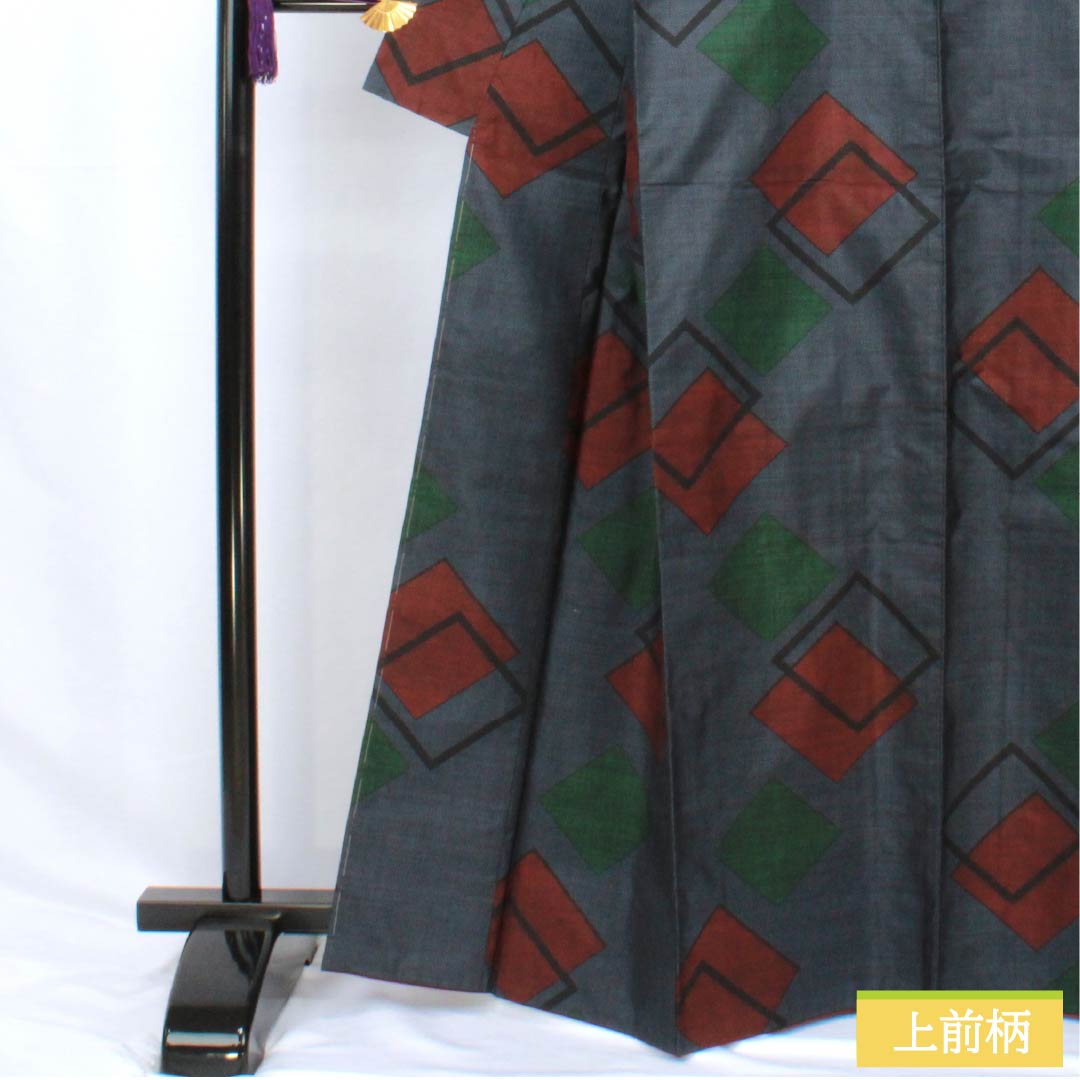 紬 正絹 身丈165cm 裄丈65.5cm 韓藍色(からあいいろ) 大島紬 一元絣 7マルキ Sランク 袷 紺系 1116003832518