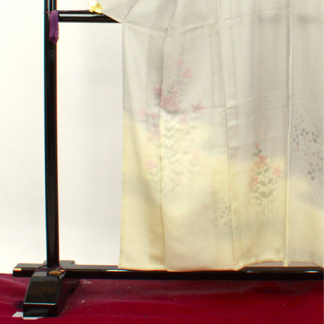 夏物 正絹 訪問着 身丈157cm 裄丈63.5cm 雲井鼠色(くもいねずいろ) 草花模様 二重紗 Aランク グレー系 1132001543322