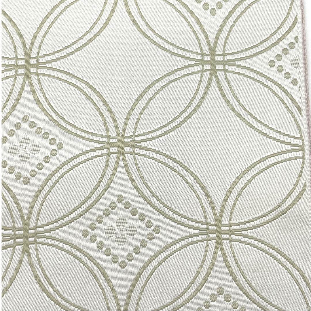 半幅帯 ポリエステル 帯丈396cm 卯の花色(うのはないろ) 七宝つなぎ 古典柄 矢羽根 薄梅鼠色(うすうめねずいろ) リバーシブル グレー系 Sランク 1125001512322