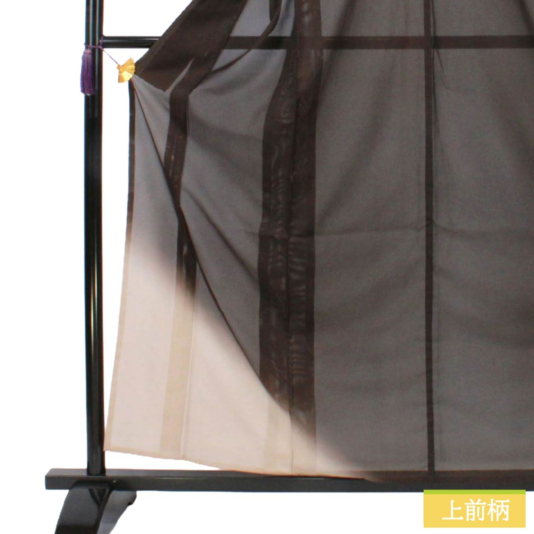 夏物 ポリエステル 付下げ Aランク 身丈160cm 裄丈64.5cm 玄色(げんいろ) 洗える着物 ボカシ染 一つ紋 絽 茶系 1132006143414