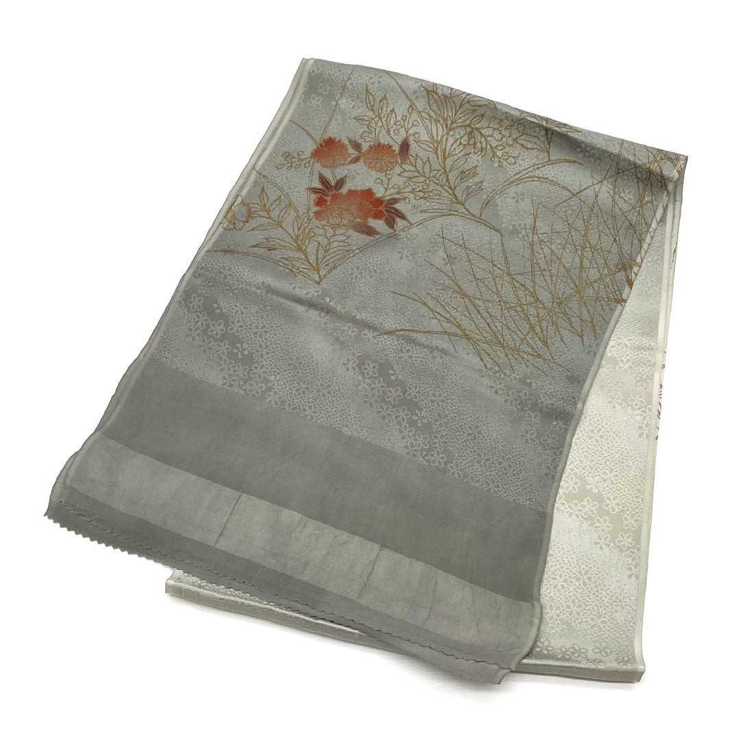 帯揚げ 正絹 Bランク カジュアル 灰色(はいいろ) 花柄 小桜 長さ約168cm 幅約29cm グレー系 1136001734922