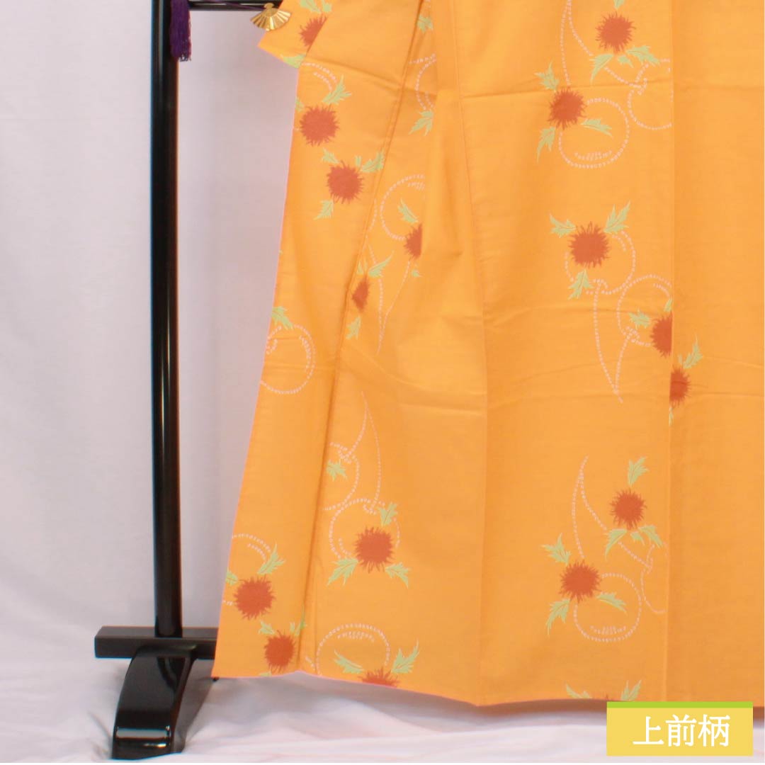 Cotton Yukata, Length 162.5cm, Sleeve Length 65cm, S Rank, Single Layer, Orange with Cherry Design, 1118005952426