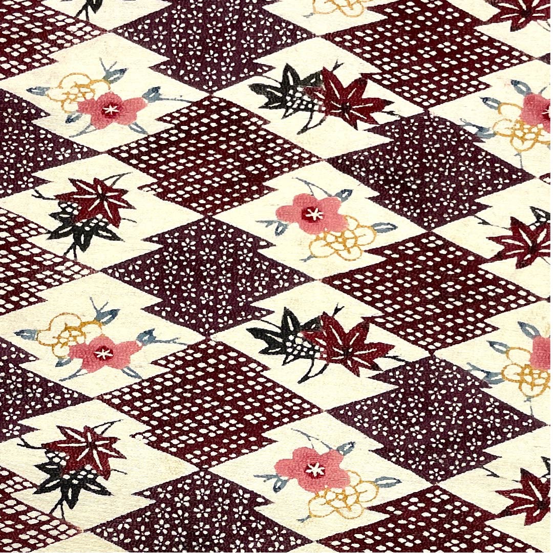 名古屋帯 二人静色 紅葉 花柄 松皮菱 帯丈320cm 正絹 Bランク 六通 カジュアル 紫系 1124004734320 名古屋仕立て