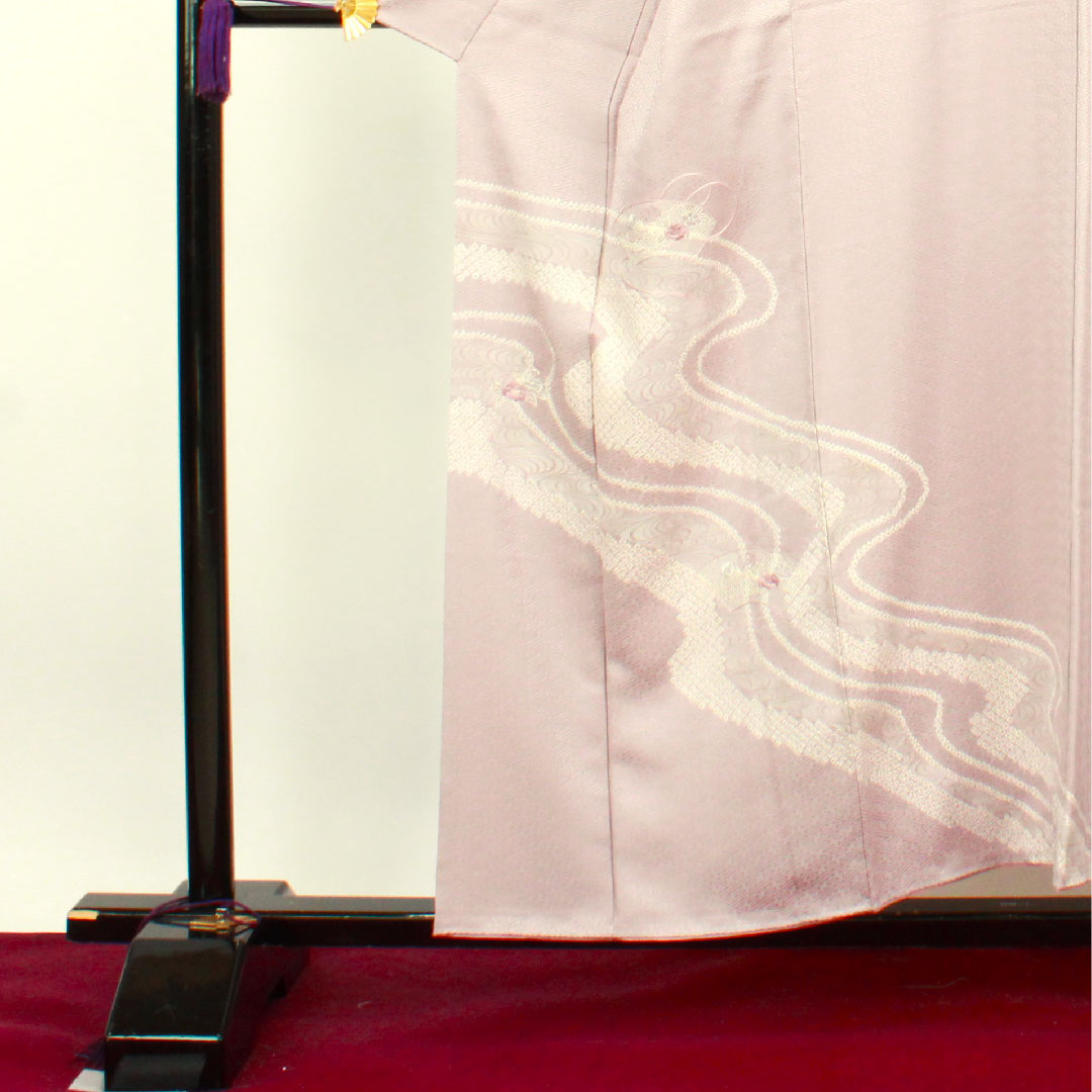 Homongi, lined, length 155cm, sleeve length 63cm, grape color, tie-dye, embroidery, running water, pure silk, A rank, purple, 1112002533320