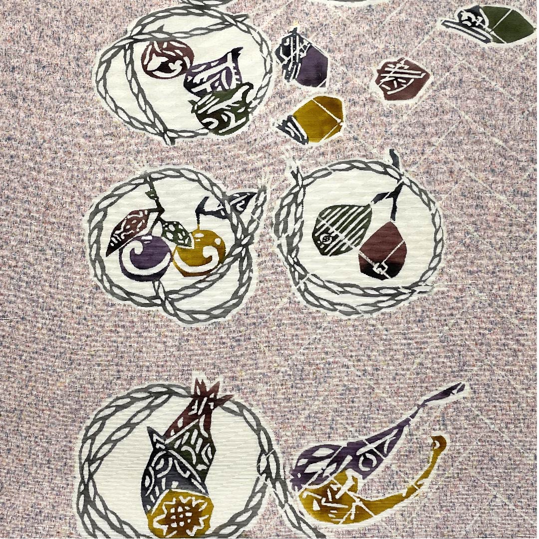 袋帯 桜色(さくらいろ) 野菜模様 染帯 紬地 帯丈456cm 正絹 Sランク 全通 カジュアル ピンク系 1123005742413