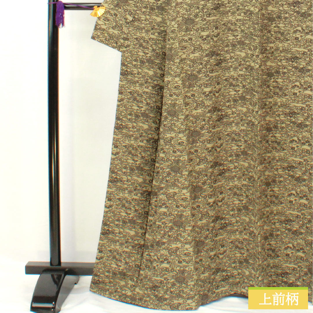 小紋 正絹 身丈163cm 裄丈65.5cm 袷 江戸鼠色(えどねずいろ) 型染 茶屋辻 Sランク グレー系 1115004692422