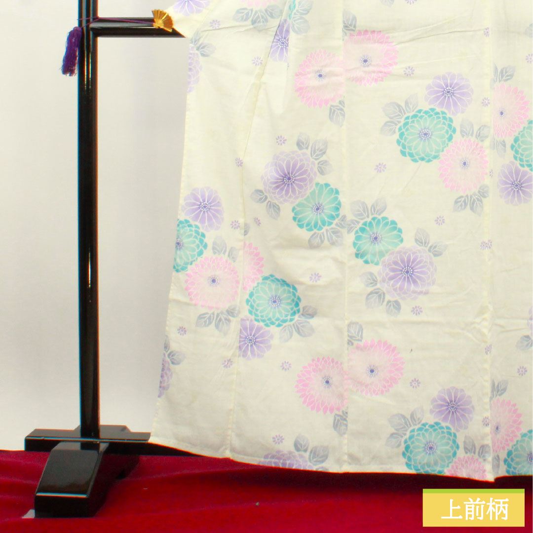 Yukata Cotton Length 163cm Sleeve length 66.5cm S rank Single layer White Chrysanthemum 1118005042411