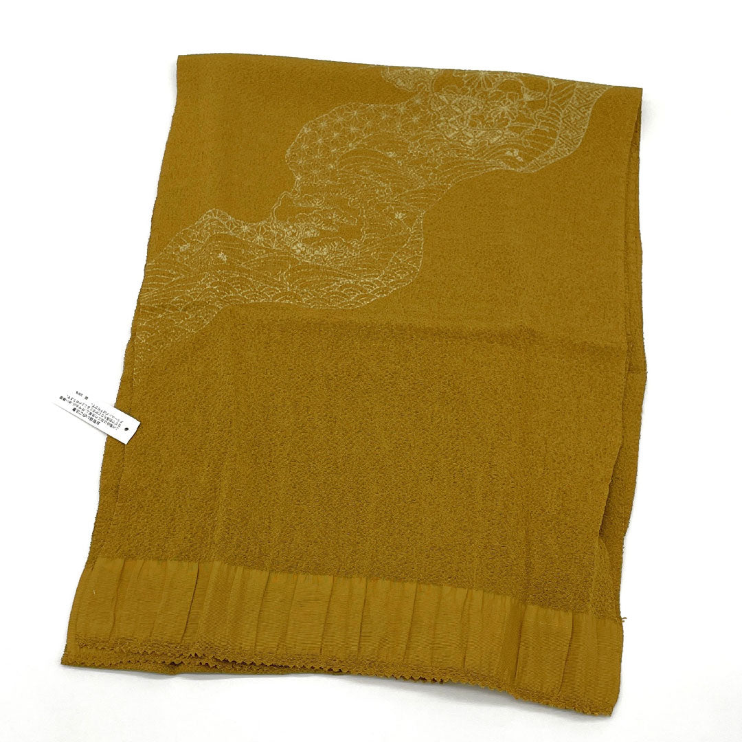 New Old Stock: Obiage/Obijime Set (Pure Silk, NEW Rank) - Moss Green/Rokoucha Brown, Chirimen, Classic Pattern, Length: approx. 160cm, Width: approx. 1.4cm, Casual, Green Tones (1141000551319)