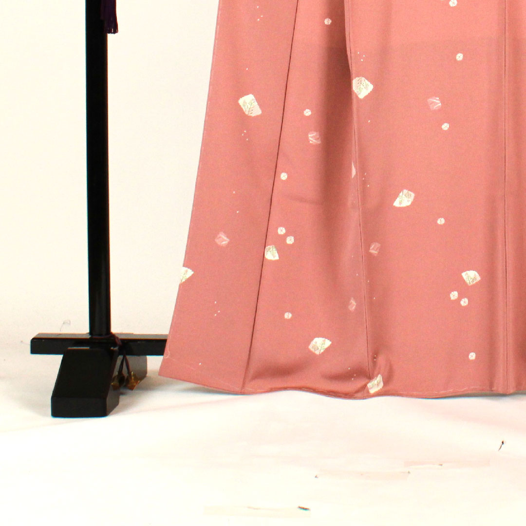 小紋 身丈167cm 裄丈69cm 袷 洗える着物 草花模様 ポリ Sランク ピンク系 1115001612513