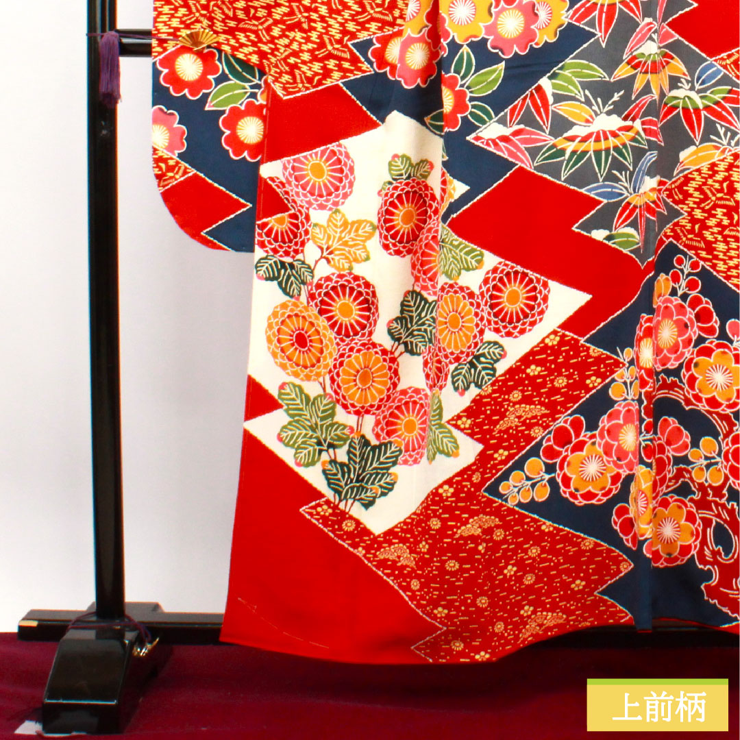 振袖 正絹 身丈157.5cm 裄丈66.5cm 袷 猩々緋色 栗山吉三郎 京紅型 吉祥文様 しつけ糸付き 未使用品 Sランク 赤系 1113001842312