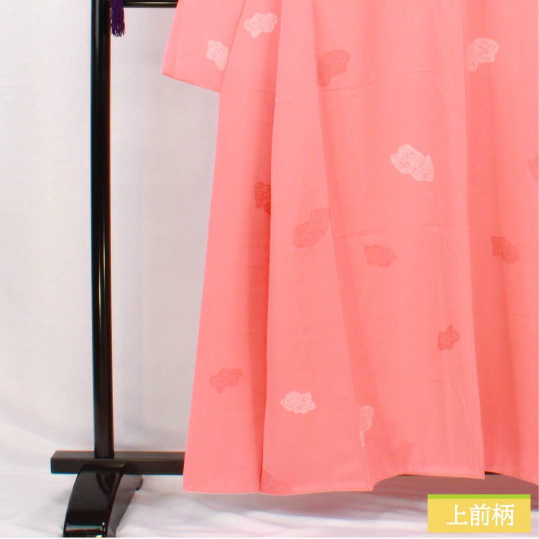 小紋 正絹 身丈158.5cm 裄丈64.5cm 袷 珊瑚色(さんごいろ) 抽象柄 Sランク ピンク系 1115005002313
