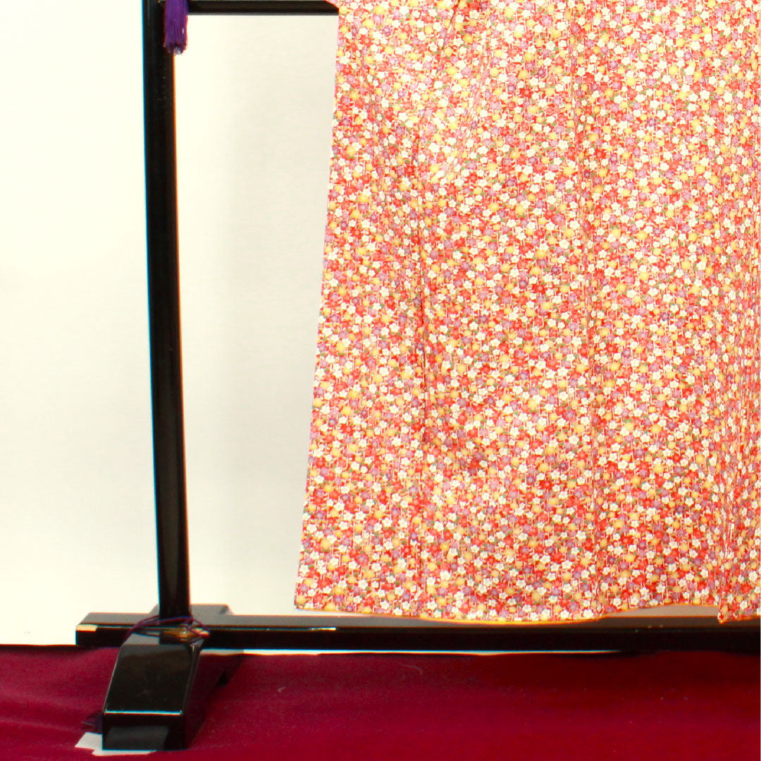 小紋 身丈152cm 裄丈61.5cm 袷 猩々緋色 梅 紬地 正絹 Sランク 赤系 1115002992212