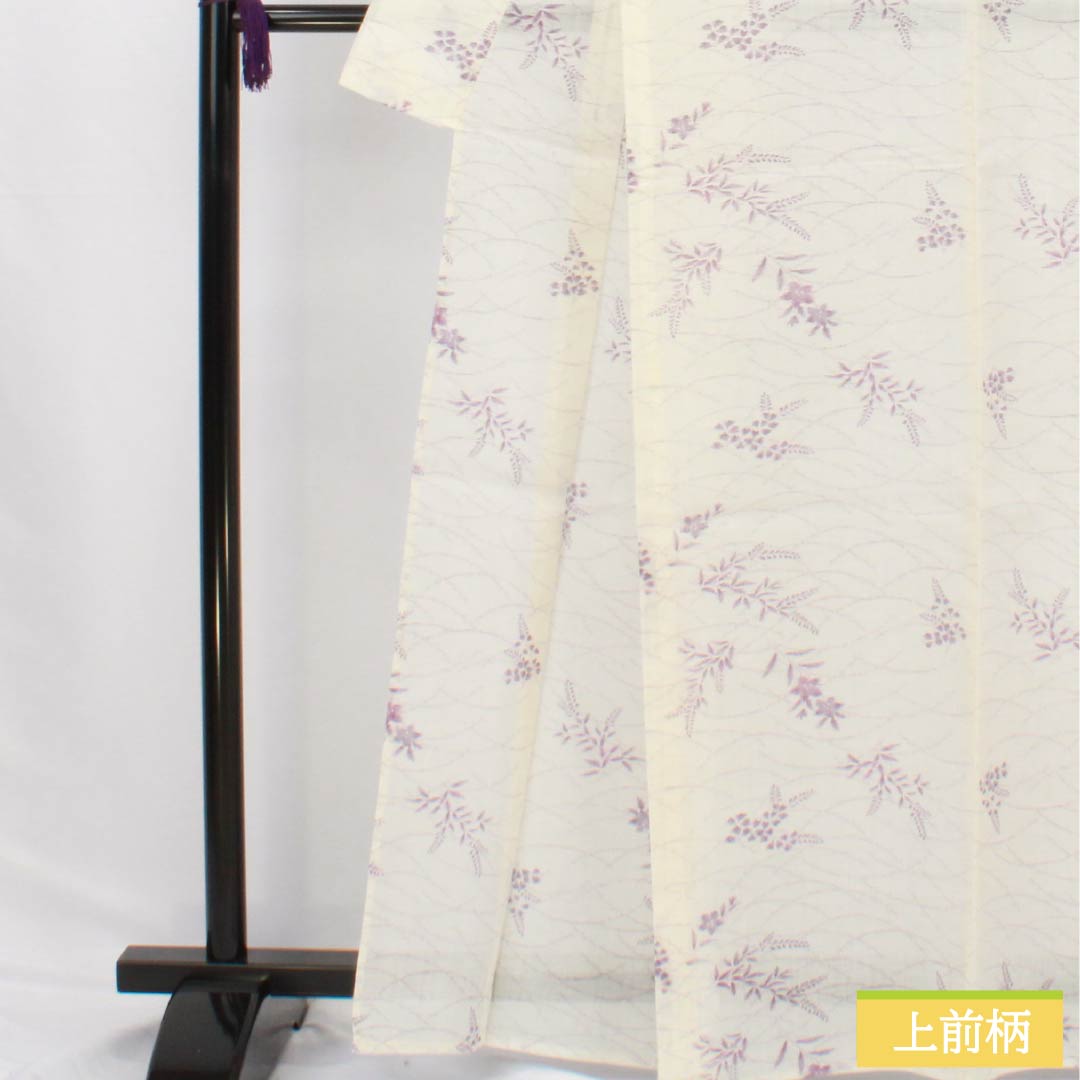Summer linen tsumugi (pongee) kimono, length 165cm, sleeve length 69cm, milky white (nyuhakushoku) Ojiya-chijimi (Ojiya-style silk) with floral and gauze patterns, rank A, white, product number 1132002683511