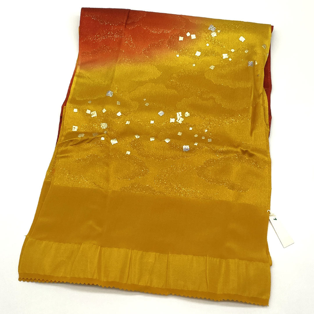 Unused Item: Obi-jime and Obi-age Set, Pure Silk, NEW Rank, Golden Yellow and Oxblood Red, Classic Pattern, Two-Tone, Length approx. 157cm, Width approx. 1.5cm, Semi-Formal, Yellow Tones, 1141000521323