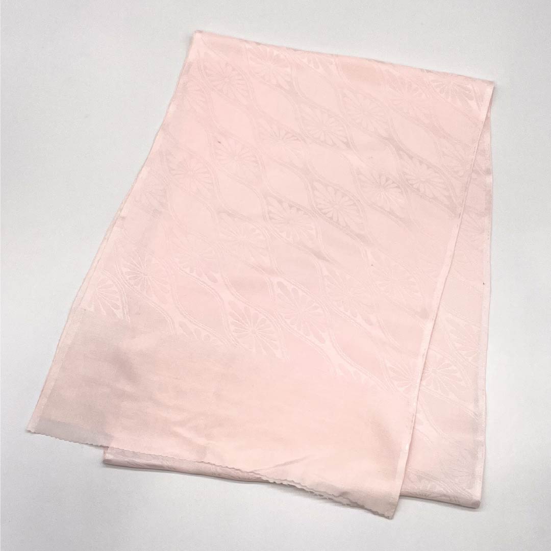 帯揚げ 正絹 Aランク セミフォーマル 桜色(さくらいろ) 立涌 菊 古典柄 長さ約170cm 幅約29cm ピンク系 1136002063913