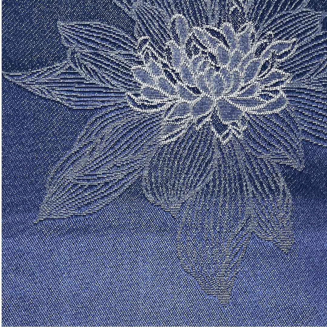 半幅帯 ポリエステル 鉄葡萄色(てつぶどういろ) 花柄 象牙色(ぞうげいろ) 亀甲に花 リバーシブル 長尺 帯丈400cm 紺系 Sランク 1125001292318