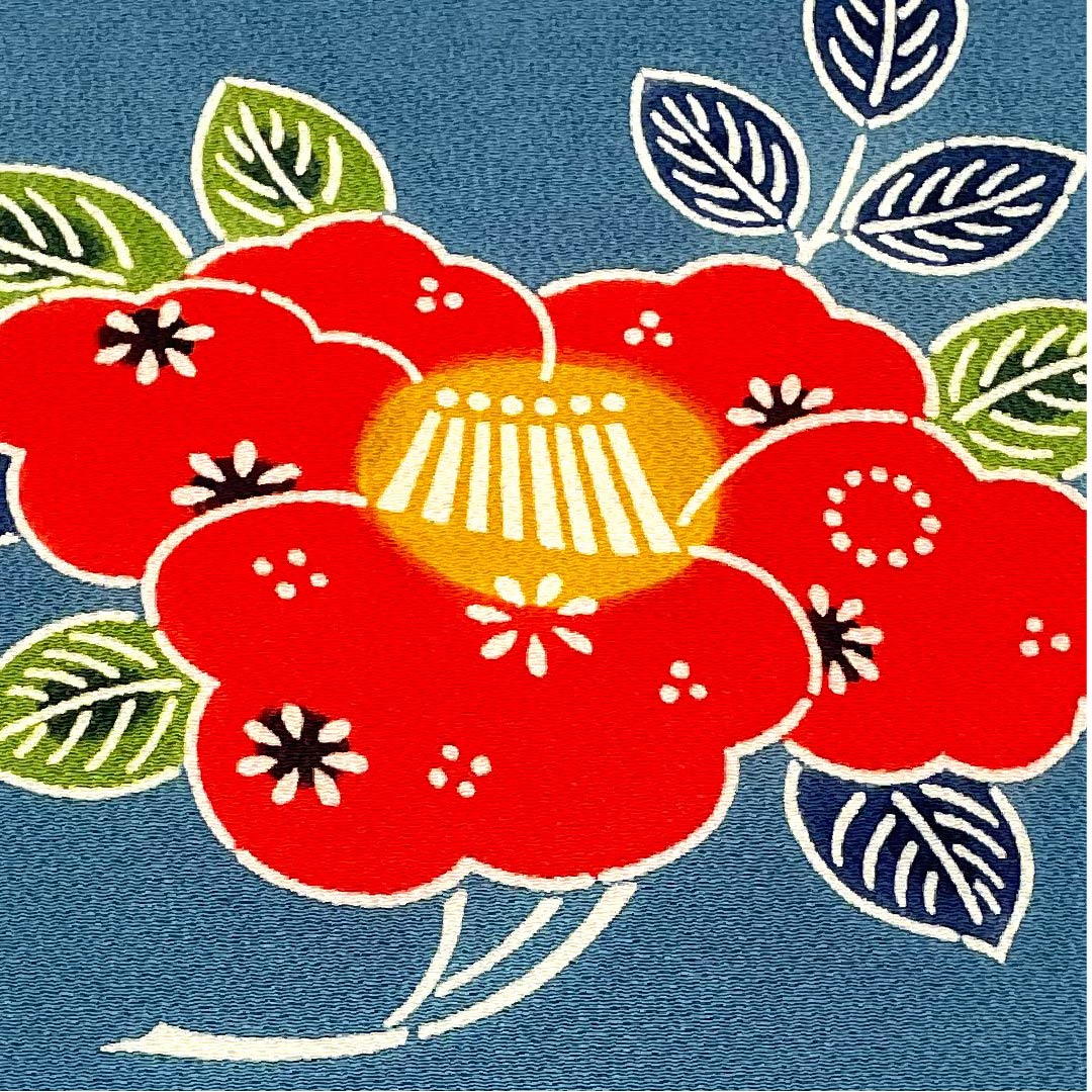 名古屋帯 納戸色 京紅型 栗山工房 椿 帯丈362cm 正絹 Sランク ポイント柄 カジュアル 青系 1124005272317 名古屋仕立て