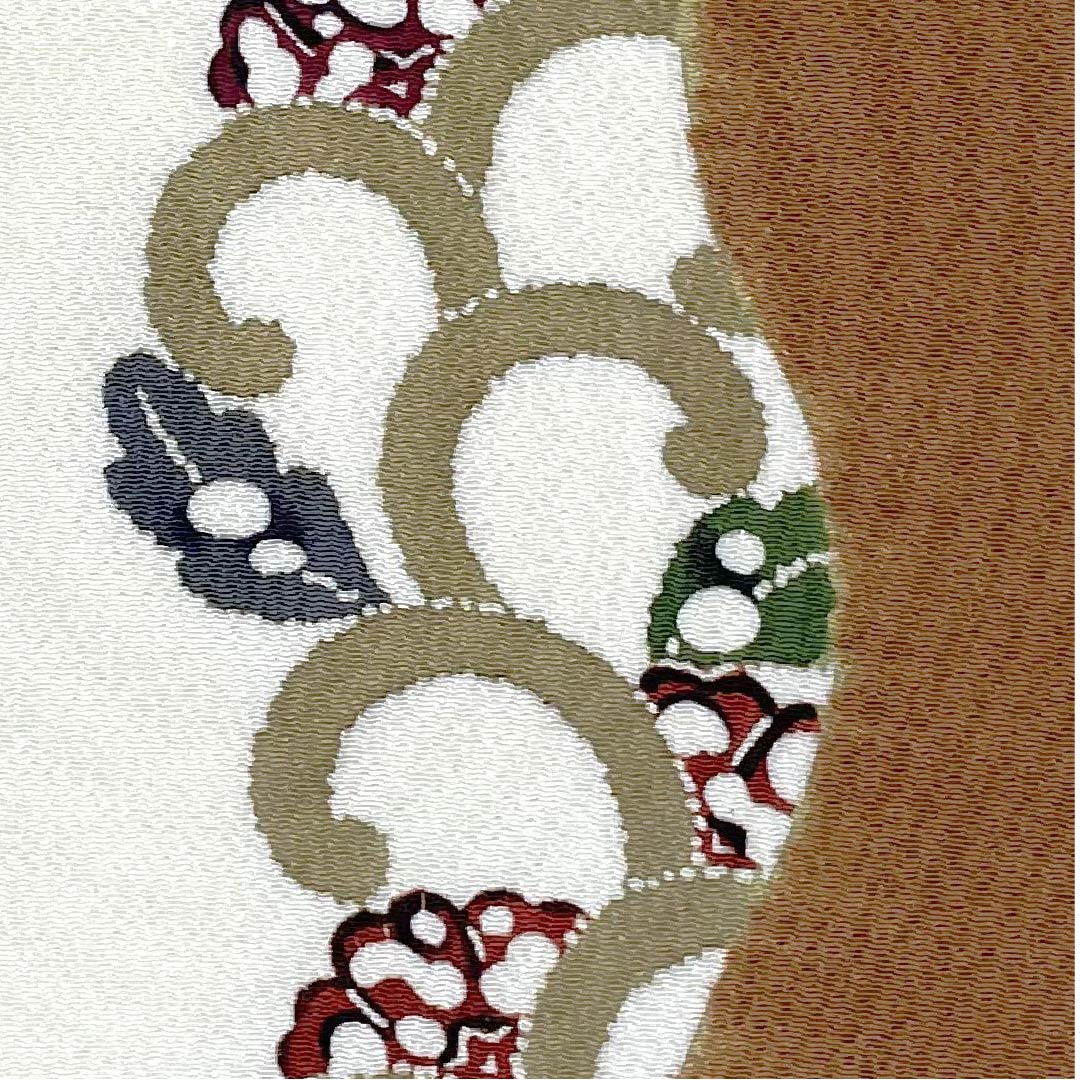 名古屋帯 蓮葉染色 京紅型 栗山工房 植物模様 帯丈355cm 正絹 Sランク ポイント柄 カジュアル 茶系 1124005242314 名古屋仕立て