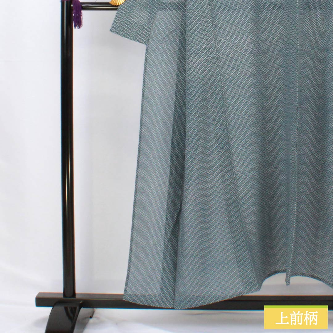 Summer Pure Silk Komon Kimono, Length 152.5cm, Sleeve Length 65.5cm, Indigo Iron (Aite-iro) Color, Edo Komon Pattern, Stencil Dyed, Abstract Pattern, Ro, Rank B, Blue, Product Code: 1132002774217