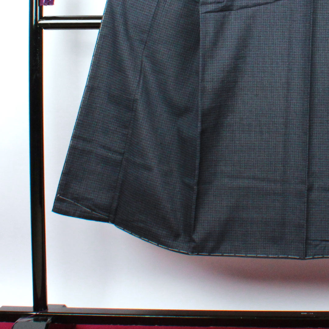 男物 身丈137.5cm 裄丈66.5cm 格子 正絹 Sランク 袷 紺系 1119000422318