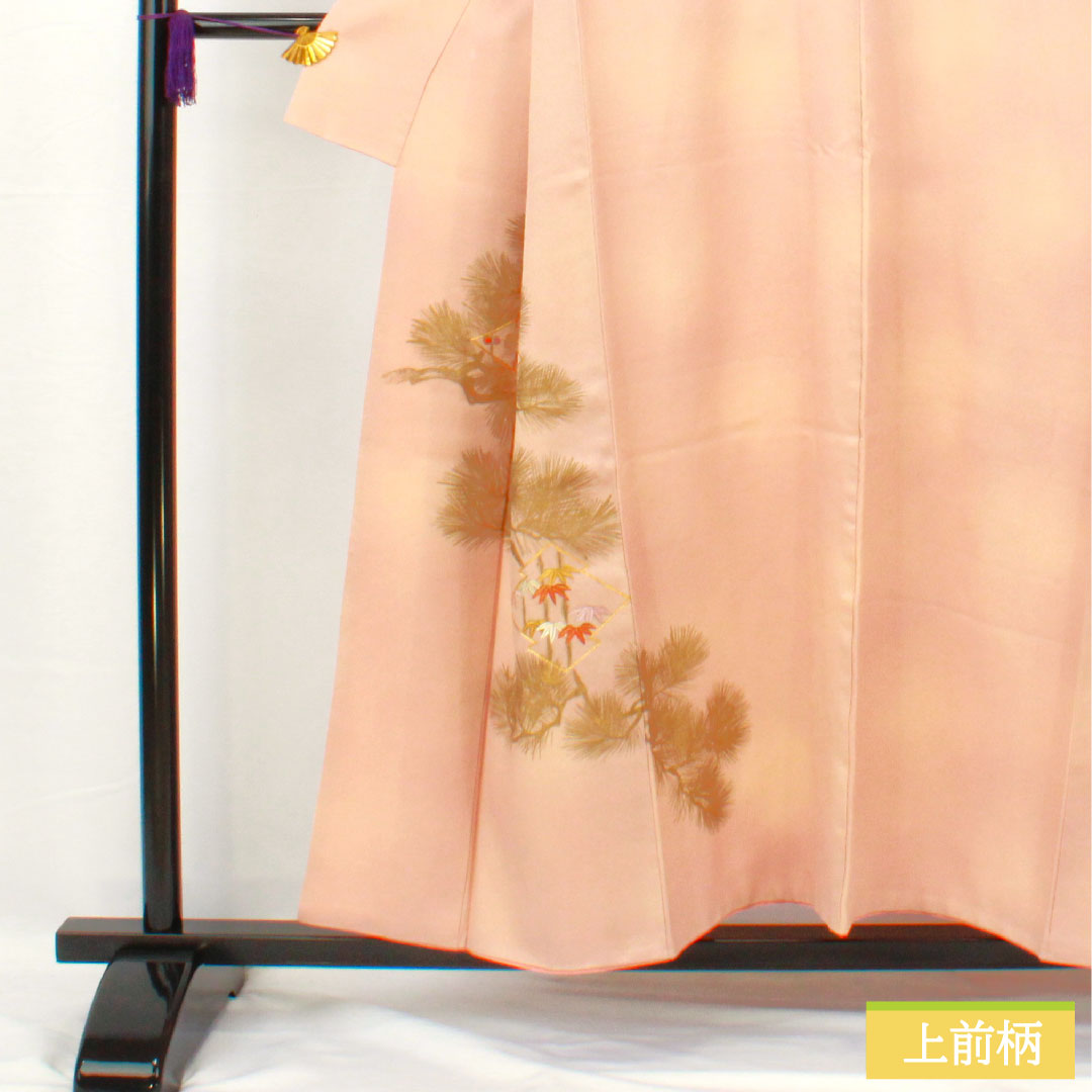 付け下げ 正絹 袷 身丈154cm 裄丈63cm 今様色(いまよういろ) 京友禅 刺繍 松皮菱 松竹梅 Aランク ピンク系 1112005643213