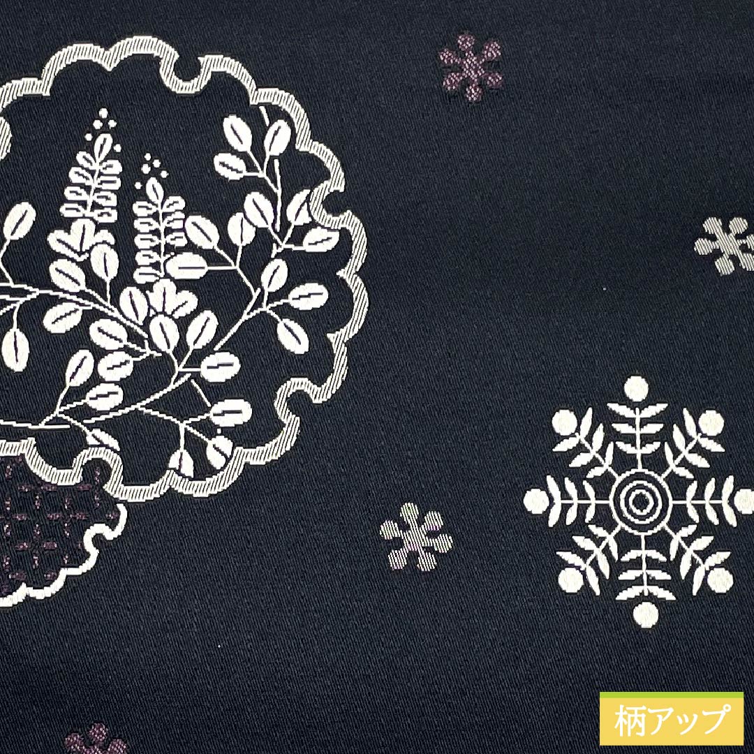 名古屋帯 ポリエステル Sランク 雪輪 雪の結晶 乱菊 帯丈369cm 全通 カジュアル 黒系 1124010862310 松葉仕立て