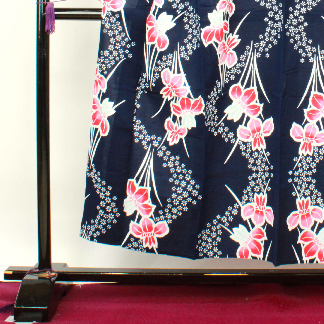 Yukata, dark blue, iris, cotton, S rank, single layer, length 152cm, sleeve length 67.5cm, navy blue, 1118002462218