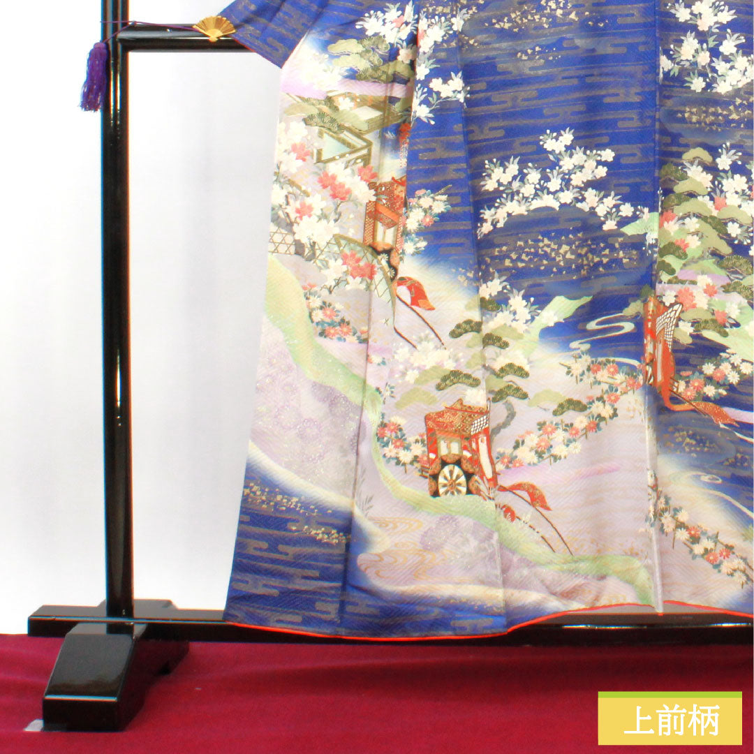 訪問着 正絹 袷 身丈156cm 裄丈66.5cm 瑠璃色 京友禅 吉祥文様 Sランク 紺系 1112003742318