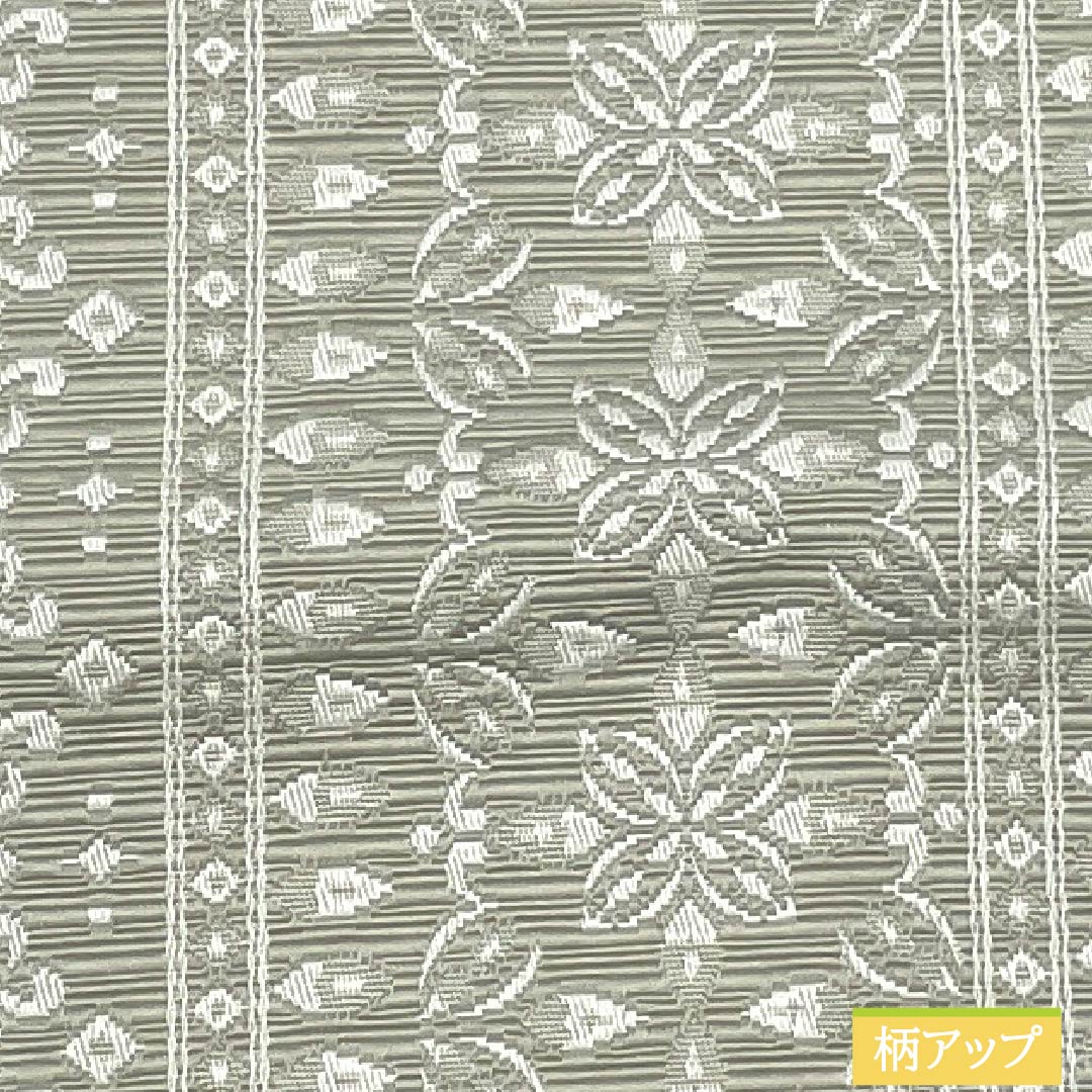 (新品)半幅帯 ポリエステル NEWランク 絹鼠色(きぬねずいろ) 梅幸茶色(ばいこうちゃいろ) 抽象花模様 リバーシブル 帯丈400cm 緑系 1125002781419