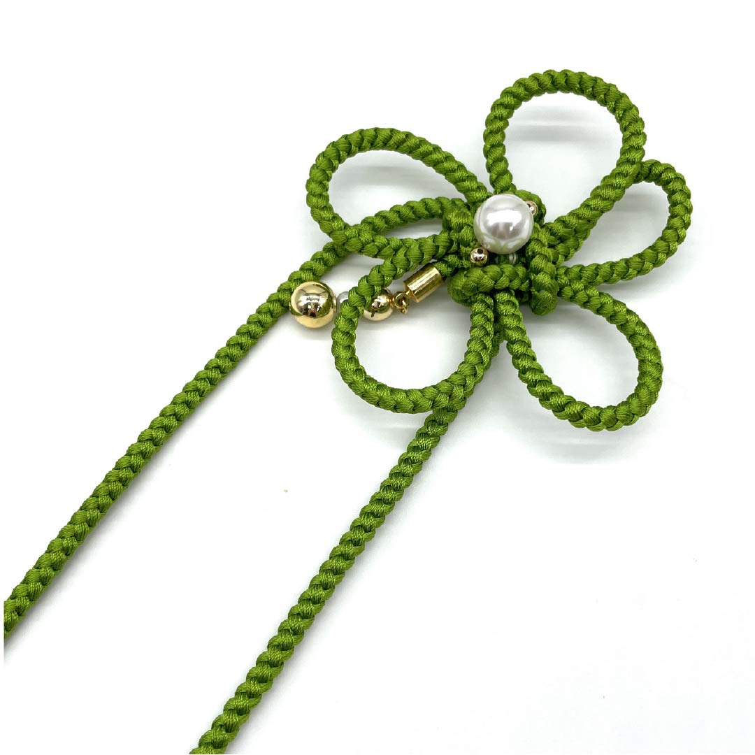 帯締め その他 柳緑色(りゅうりょくいろ) 浴衣用 花 パール 長さ約158cm 幅約0.5cm カジュアル Sランク 緑系 1135003492319