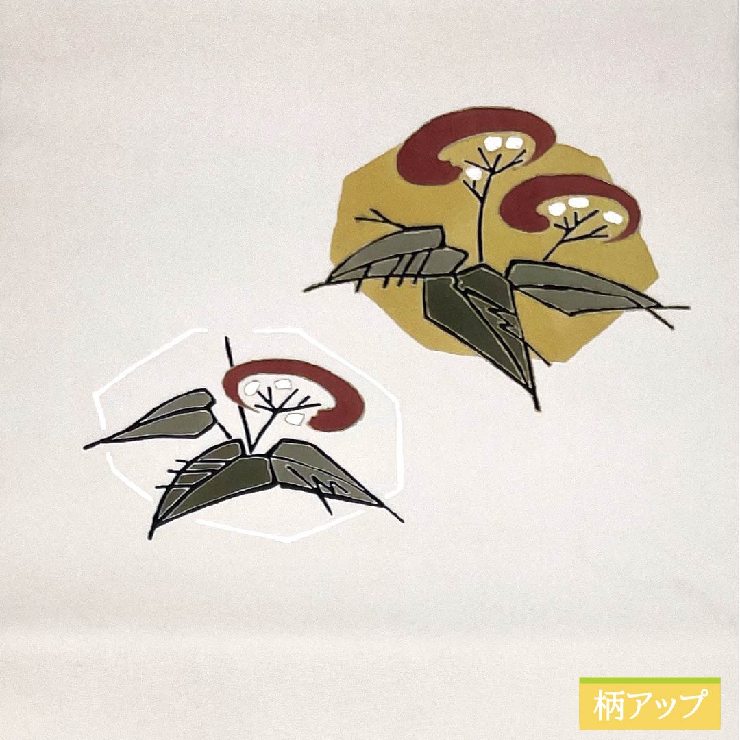 名古屋帯 正絹 Sランク 開き仕立て 白土色(しらつちいろ) 染め帯 塩瀬 草花柄 帯丈368cm ポイント柄 セミフォーマル 白系 1124012082311