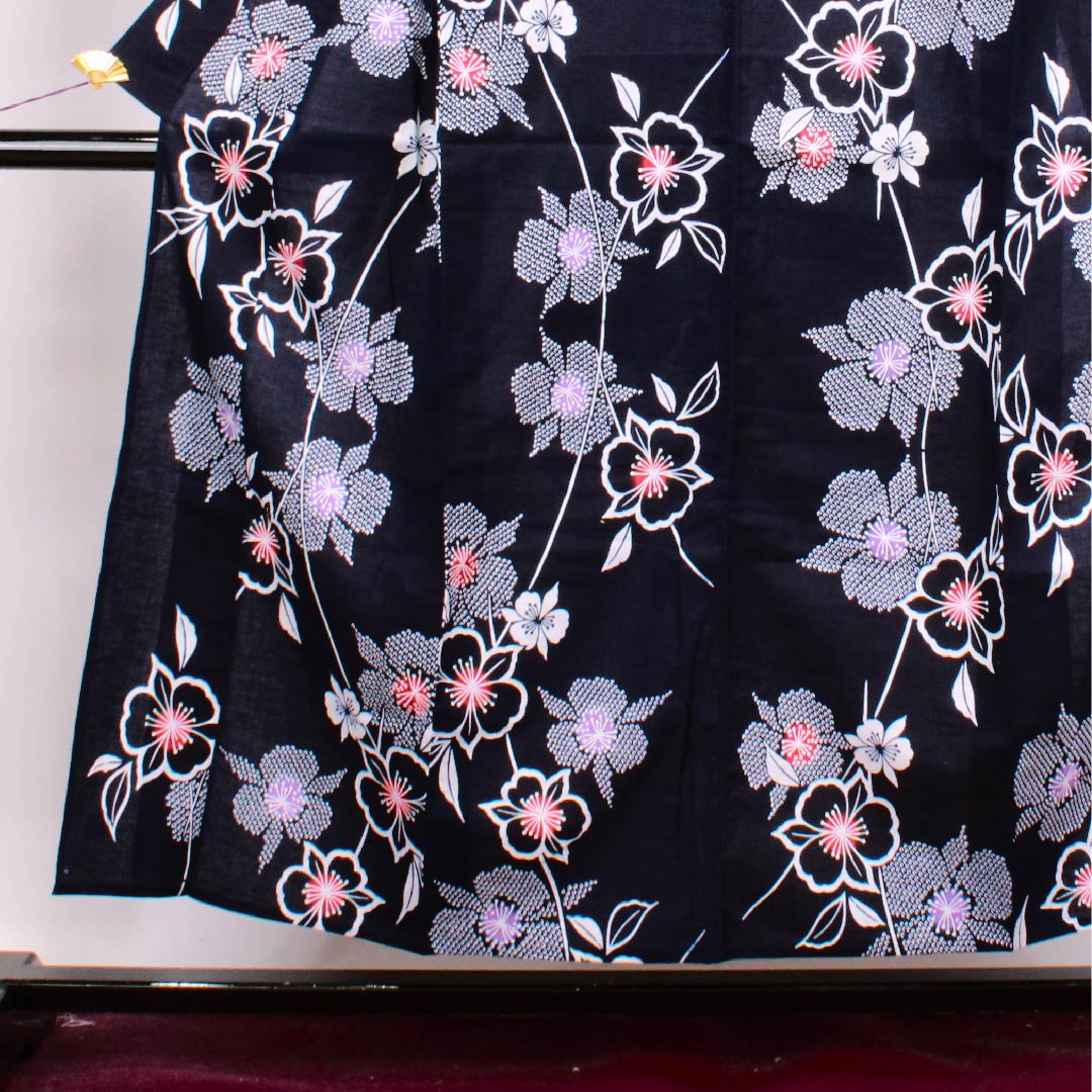 浴衣 濃紺色 桜木綿 Sランク 単衣 身丈154cm 裄丈64cm 紺系 1118004412218