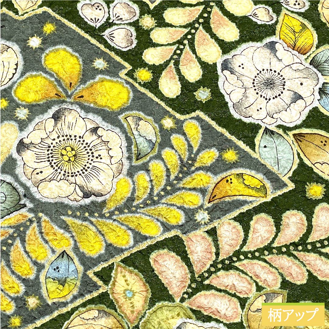 (未仕立)袋帯 松葉色(まつばいろ) 辻ヶ花 花唐草 鳳凰 作家物 帯丈464cm 正絹 Sランク ポイント柄 フォーマル 緑系 1123010562419