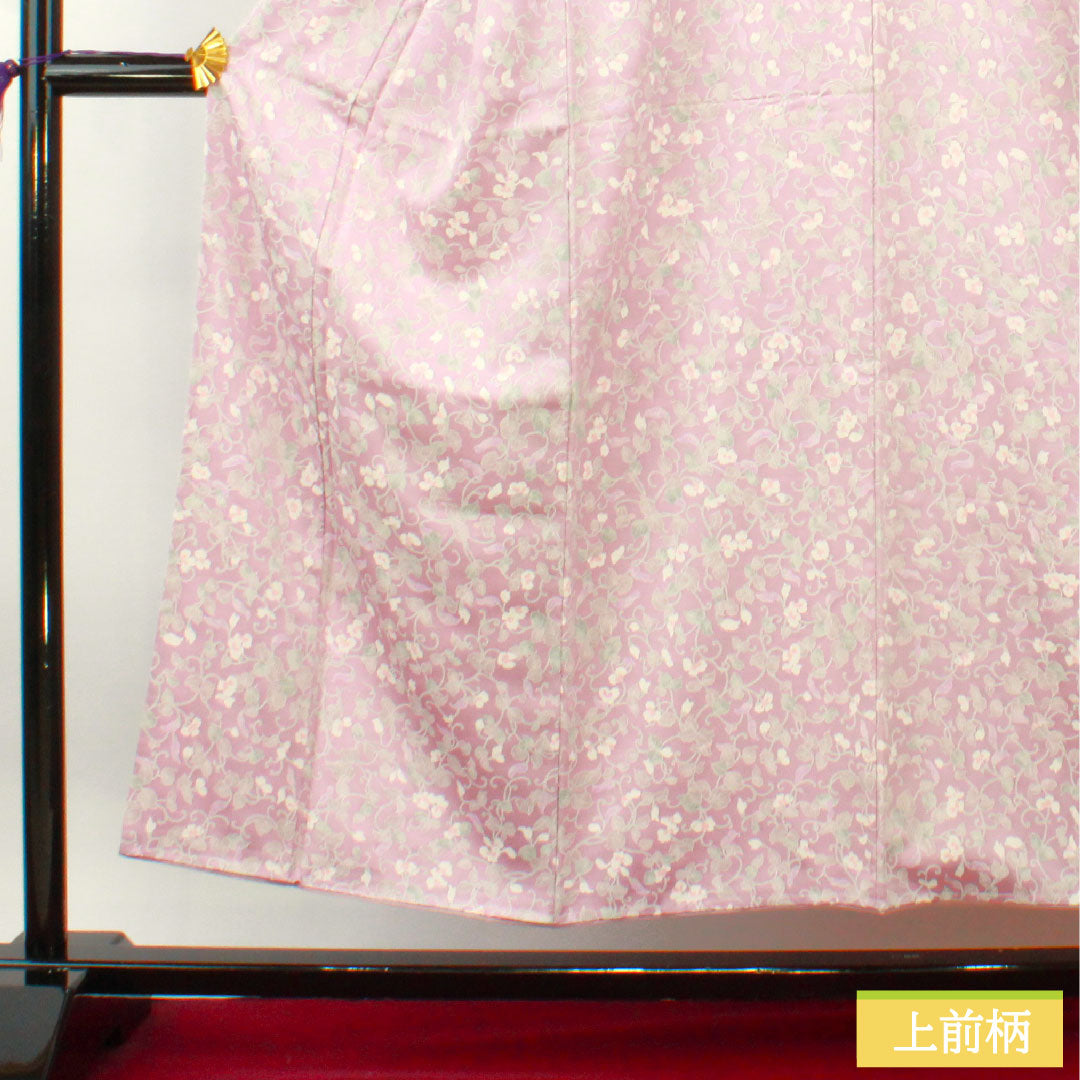 小紋 正絹 身丈153cm 裄丈63.5cm 袷 淡紅藤色(うすべにふじいろ) 草花模様 しつけ糸付き 未使用品 パールトーン加工 Sランク 紫系 1115004362220