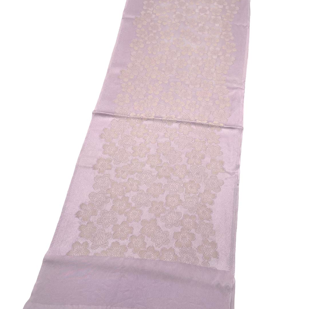 帯揚げ 正絹 Sランク セミフォーマル 淡藤色(うすふじいろ)) 桜 古典柄 長さ約170cm 幅約30.5cm 紫系 1136003522920