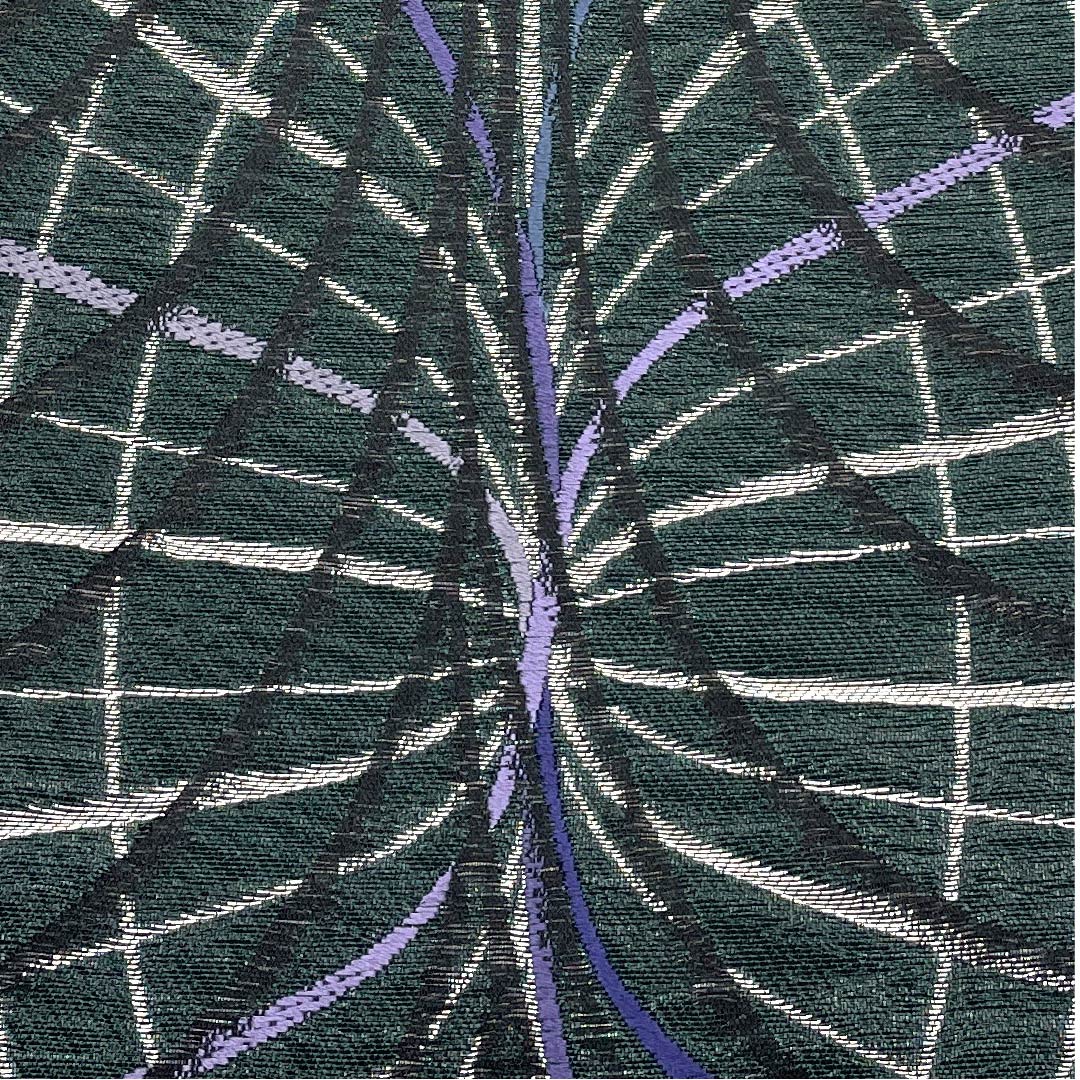 袋帯 深緑色(ふかきみどりいろ) おび弘 幾何学模様 帯丈446cm 正絹 Sランク 六通 カジュアル 緑系 1123009272319