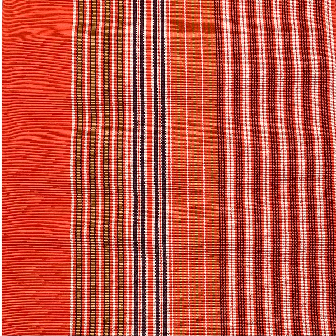 (未仕立)半幅帯 正絹 帯丈362cm 京緋色(きょうひいろ) 縞 博多織 本場筑前 橙系 Sランク 1125001422326