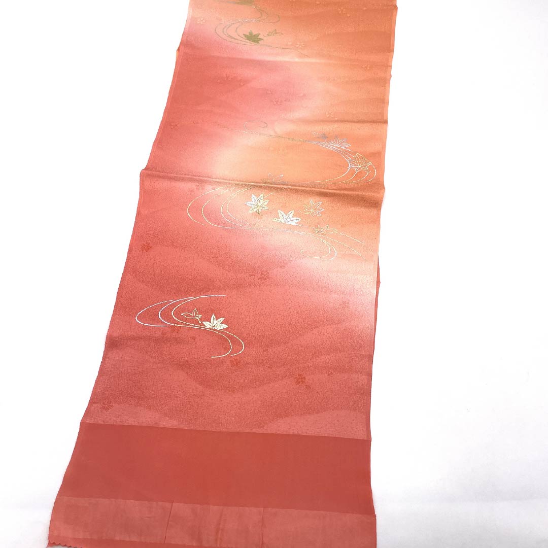 Obiage Silk A Rank Semi-formal Coral Pink Flowing Water Maple Cherry Blossoms Length approx. 169cm Width approx. 29.5cm Pink 1136003033913