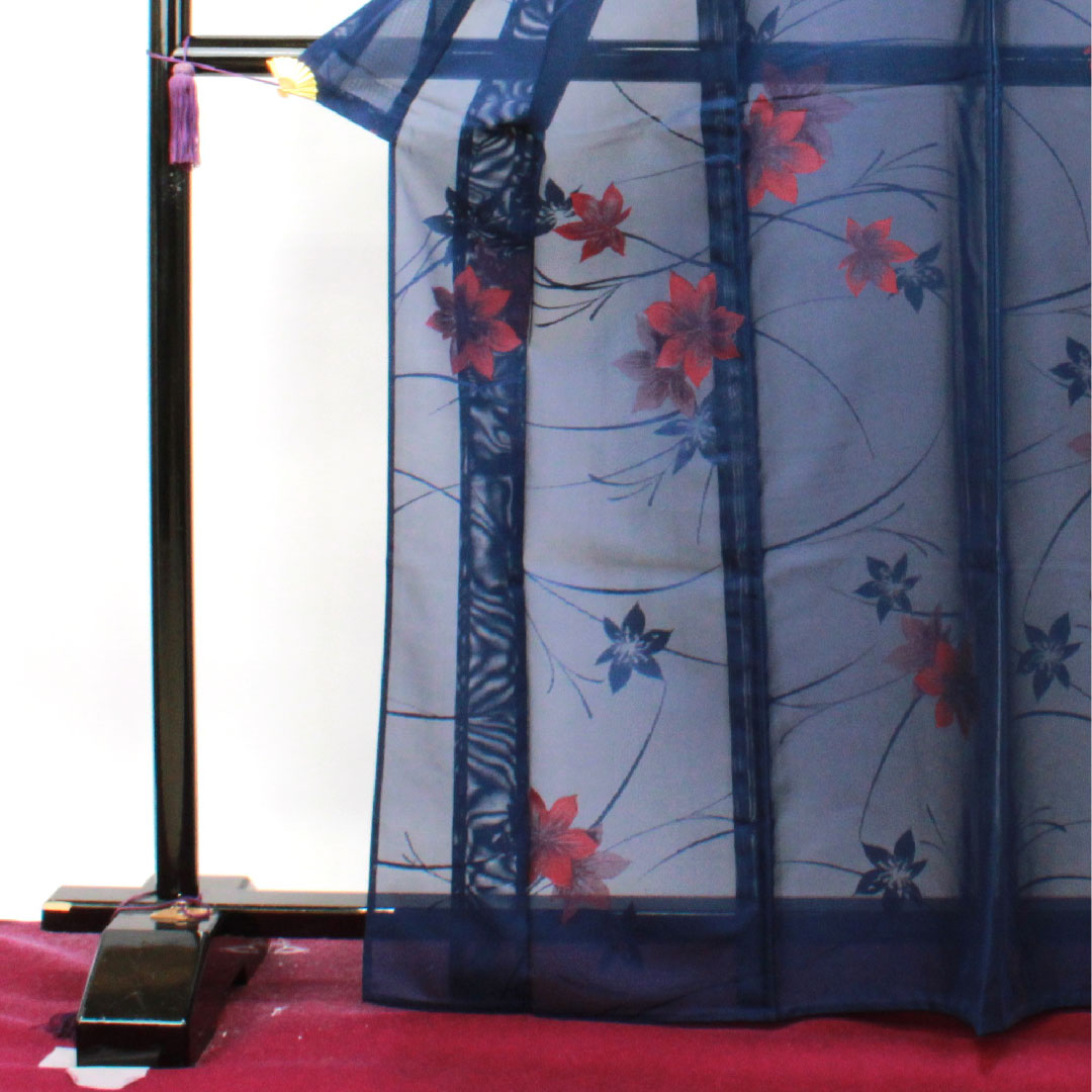 夏物 正絹 小紋 身丈168cm 裄丈63.5cm 紺桔梗色(こんききょういろ) 草花模様 しつけ糸付き 未使用品 紗 Sランク 紺系 1132001282518