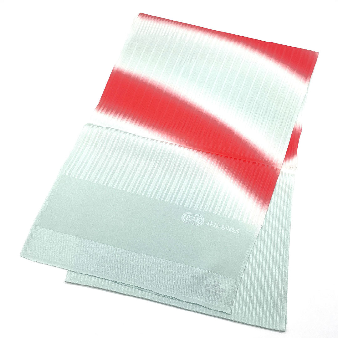 (Like new) Silk Obiage (Sash) - New Rank, Casual, Blue-and-White Porcelain (Seihakujiiro) and Plum Blossom (Umegasaneiro) Stripes, Tango Chirimen, Approximately 188cm Long, Approximately 31cm Wide, Light Blue, Item Number: 1136001491924