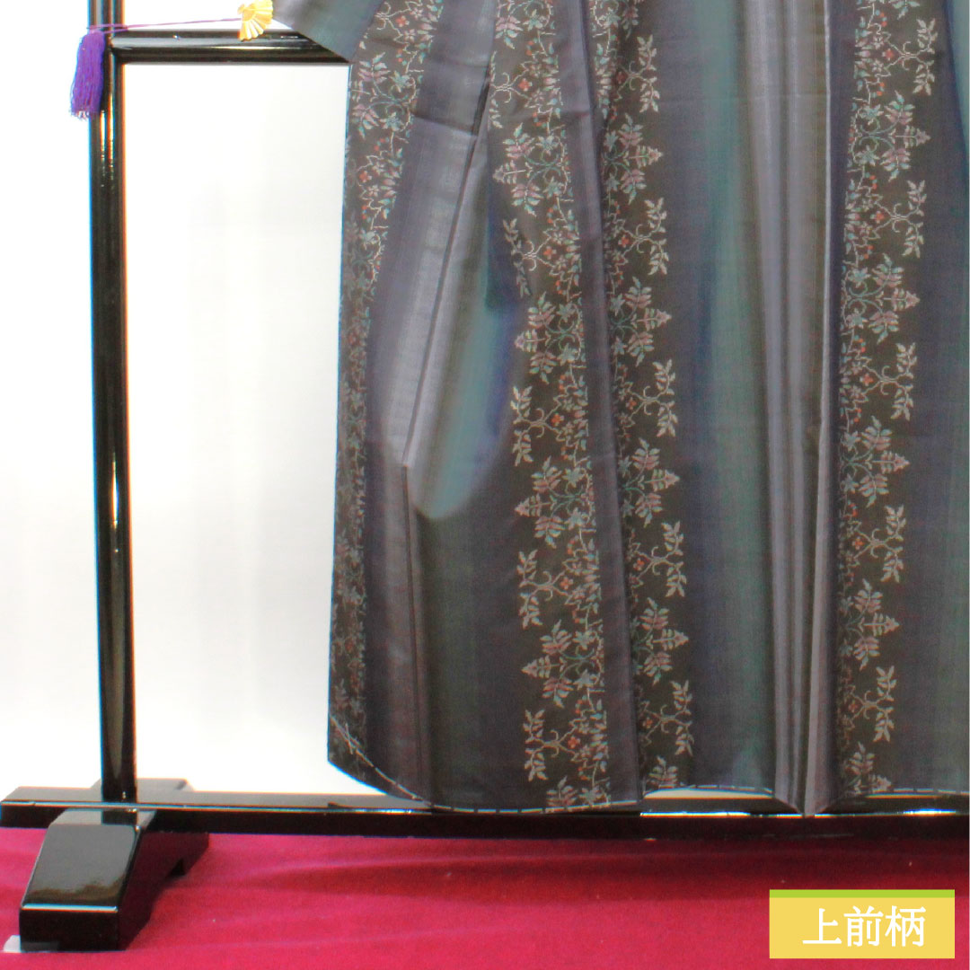Silk pongee, Length 156cm, Sleeve length 64.5cm, Oshima pongee, Warp and weft kasuri, Stripes, Floral pattern, S rank, Lined, Brown, 1116003462314
