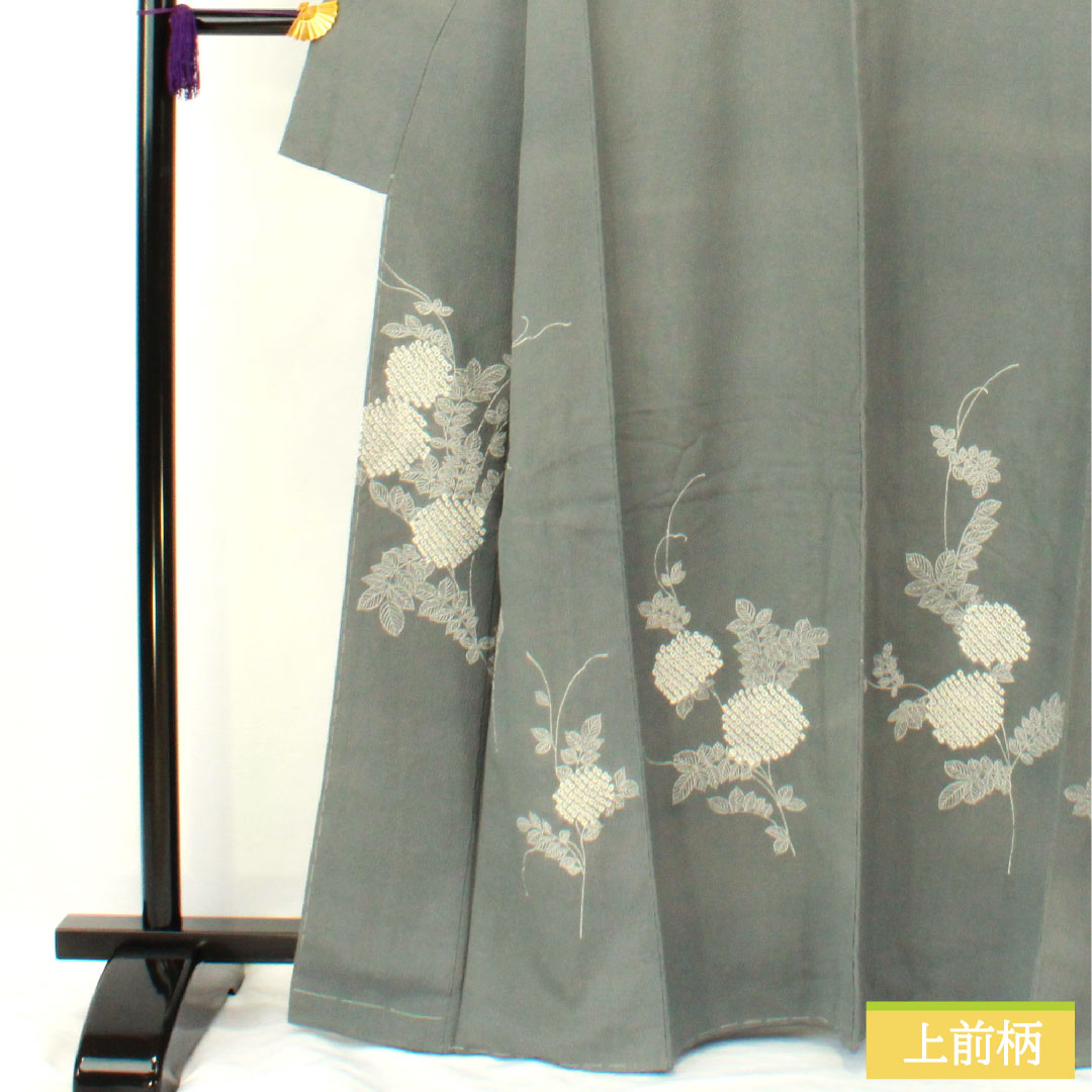 訪問着 正絹 袷 身丈163.5cm 裄丈63.5cm 青鈍色(あおにびいろ) 紫陽花 部分絞り Aランク グレー系 1112005353422