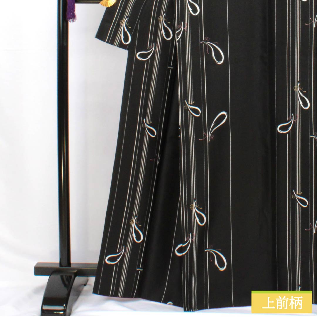 Komon (small pattern) kimono, polyester, length 166cm, sleeve length 66cm, lined, abstract pattern, washable, S rank, black, 1115005942510