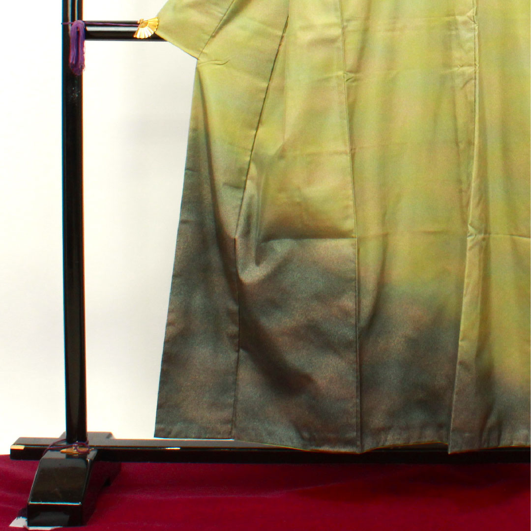 訪問着 正絹 袷 身丈156.5cm 裄丈62.5cm 利休色 紬地 ボカシ模様 剣片喰 Sランク 緑系 1112002852319