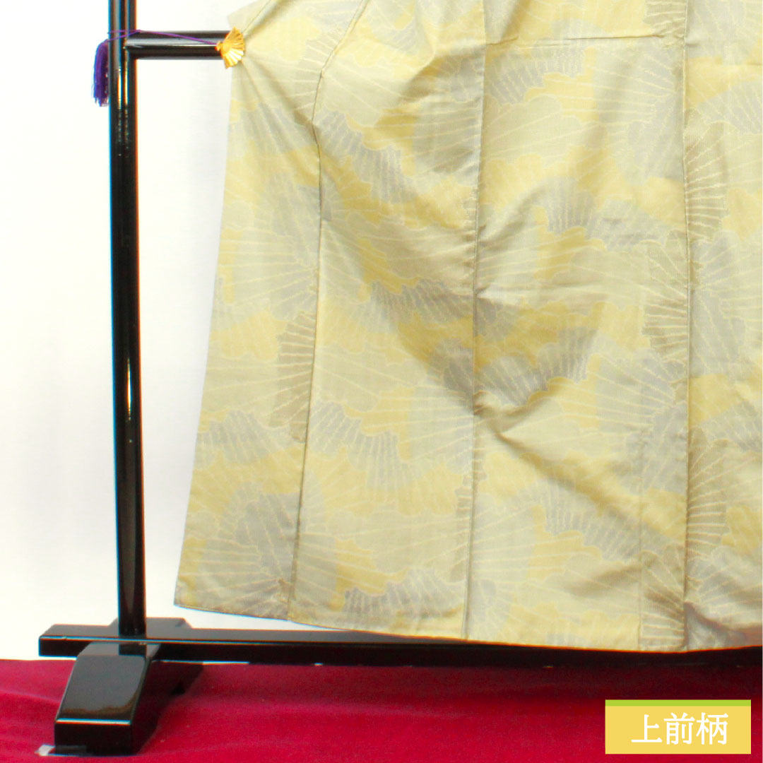 Silk pongee, Length 160cm, Sleeve length 62.5cm, Rikyu white brown, Oshima pongee, Weft-to-weave kasuri, Abstract pattern, S rank, Lined, Gray, 1116003652422